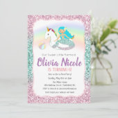 JEDES ALTER - Meerjungfrau Glitzer Einladung zum G (Stehend Vorderseite)