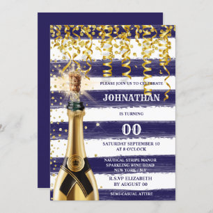 JEDES ALTER nautische Marine Weißgoldstreifen Einladung