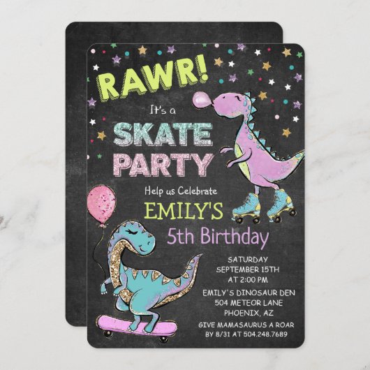 JEDES ALTER - Niedlicher Dinosaurier zum Geburtsta Einladung (Vorne/Hinten)