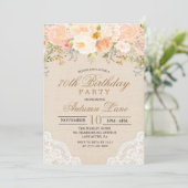 JEDES ALTER - Peach floral Lace Birthday Einladung (Stehend Vorderseite)