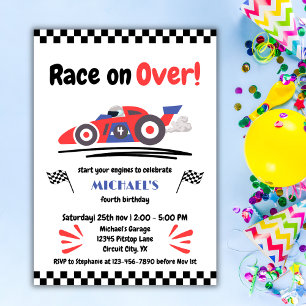 Jedes Alter Rennen auf über Vintagem roten blauen  Einladung