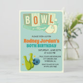 JEDES ALTER - Retro Bowling Geburtstagsaufenthalt Einladung (Stehend Vorderseite)
