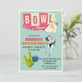 JEDES ALTER - Retro Bowling Geburtstagsaufenthalt Einladung (Stehend Vorderseite)
