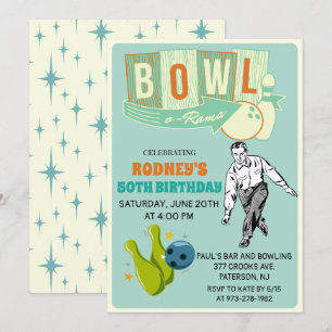 JEDES ALTER - Retro Bowling Geburtstagseinladung Einladung