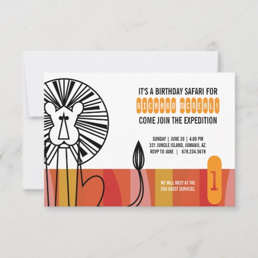 JEDES ALTER Retro Löwe SAFARI BIRTHDAY Party Einladung (Vorderseite)