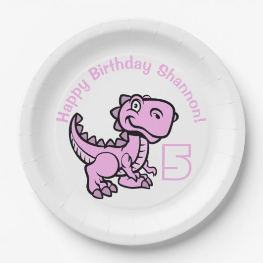 Jedes Alter rosa T Rex Dinosaurier Geburtstag Pappteller (Vorderseite)