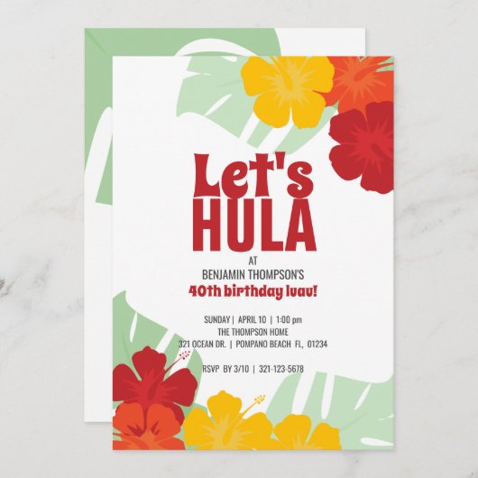 JEDES ALTER Tropical BIRTHDAY PARTY Classic luau Einladung (Vorne/Hinten)