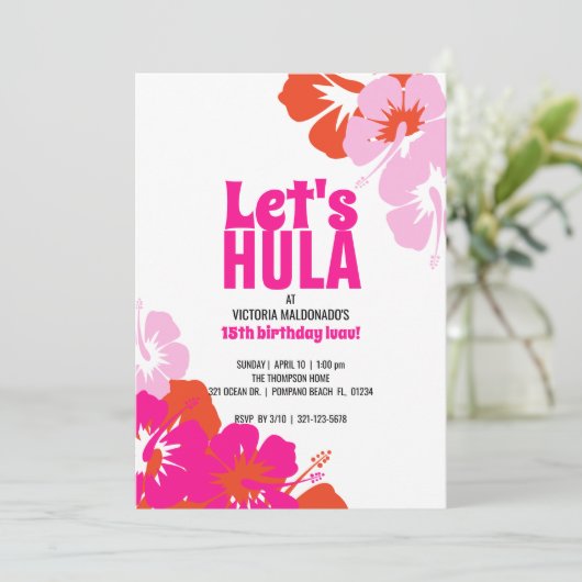 JEDES ALTER Tropical BIRTHDAY PARTY Pink Orange lu Einladung (Stehend Vorderseite)