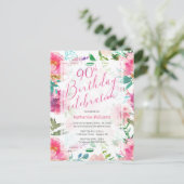 Jedes Alter tropische Blütenpink Pony 90. Geburtst Einladungspostkarte (Stehend Vorderseite)