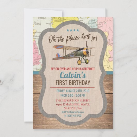 JEDES ALTER - Vintager Flugzeugträger zum Geburtst Einladung (Vorderseite)