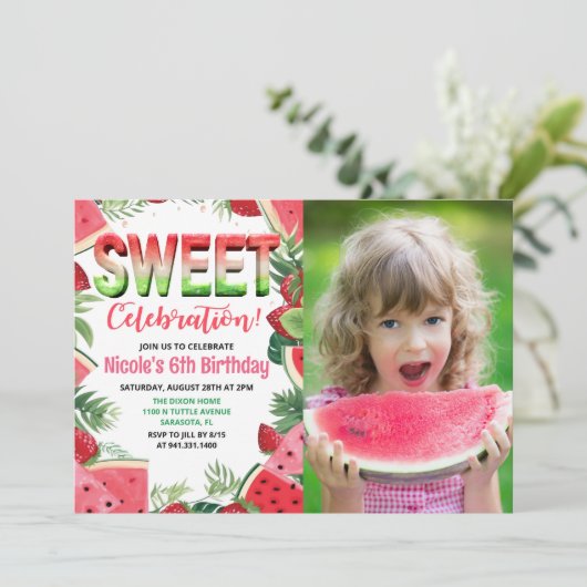 JEDES ALTER - Watermelon Geburtstag Einladung (Stehend Vorderseite)