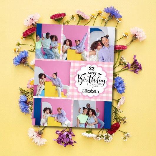 Jedes Alter weiblich rosa 7 Foto Collage Geburtsta Karte