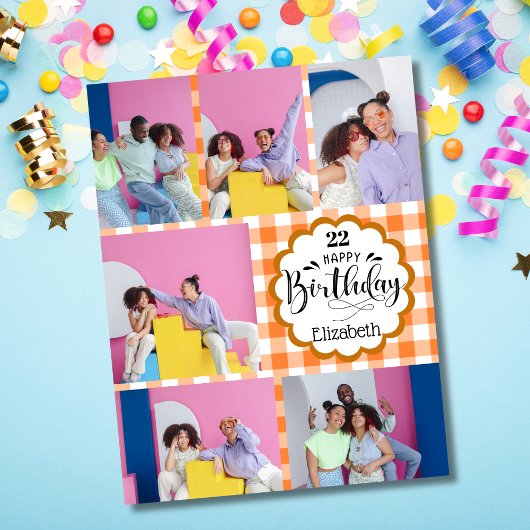 Jedes Alter weibliche Orange 7 Foto Collage Geburt Karte