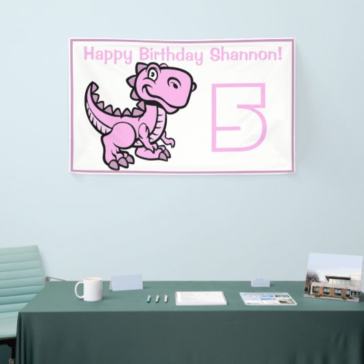 Jedes Alter weiß und rosa T Rex Dinosaurier Geburt Banner (Messeveranstaltung)