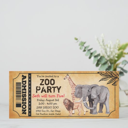 JEDES ALTER - Zoo Jungle Party Einladung zum Gebur (Stehend Vorderseite)