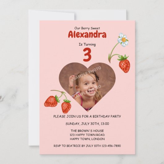 JEDES ALTERSALTER Erdbeeren Foto Geburtstag Einladung (Vorderseite)