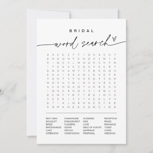 JEDES Brautparty Word Search Game Card Einladung (Vorderseite)