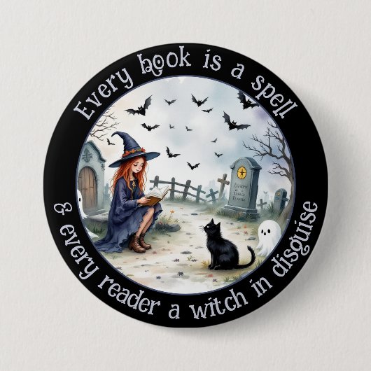 Jedes Buch ist ein Zauber auf schwarz Button (Vorderseite)