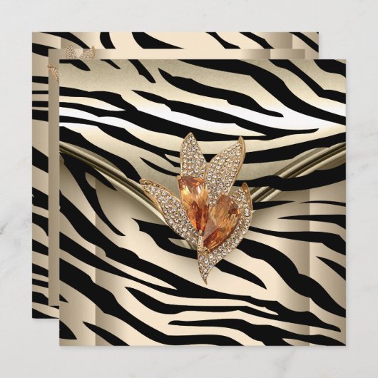 Jedes Ereignis Elegante Zebra Caramel Cream Black  Einladung (Vorne/Hinten)