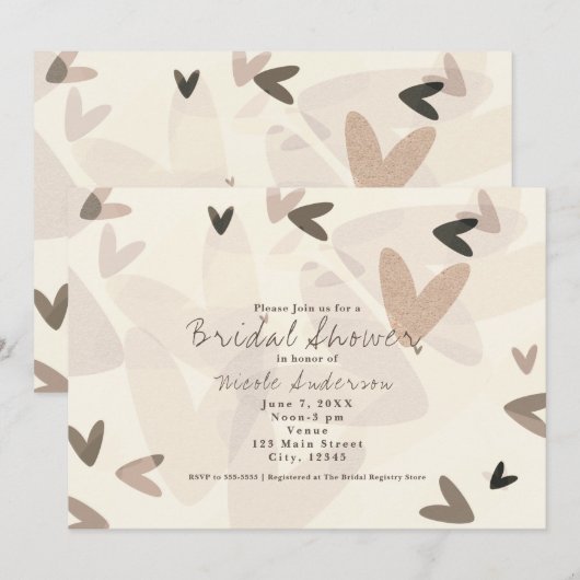 JEDES EREIGNIS Pink & Taupe Herz Chic Einladungen (Vorne/Hinten)