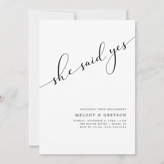 Jedes Ereignis | Sie sagte Ja Einfache Engagement Einladung (Vorderseite)