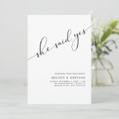 Jedes Ereignis | Sie sagte Ja Einfache Engagement Einladung (Stehend Vorderseite)