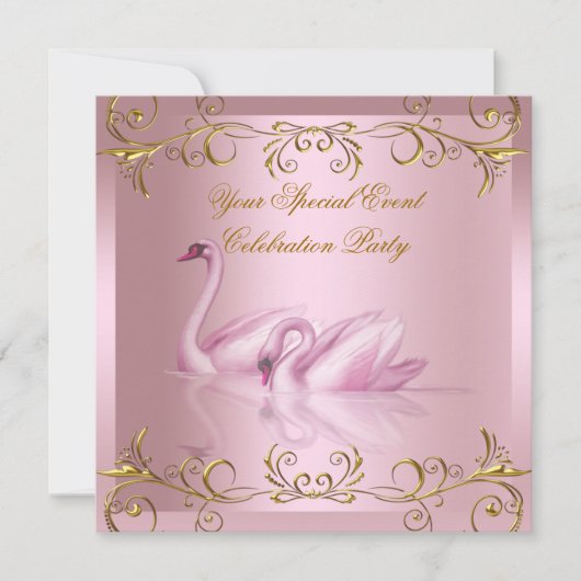Jedes Ereignis Swans Gold Pink Elegantes Party Einladung (Vorderseite)