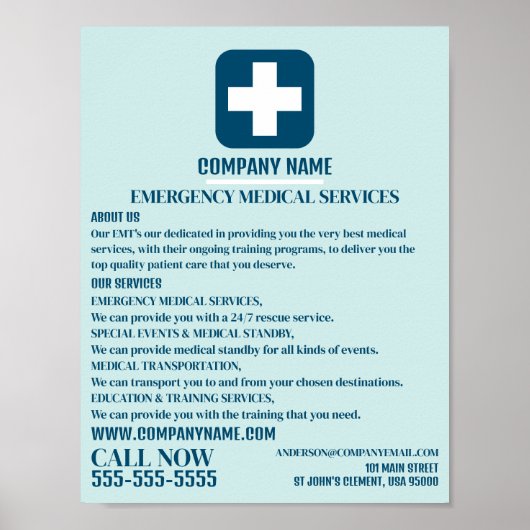 Jedes farbmedizinische Symbol, EMT, paramedic Poster (Vorne)