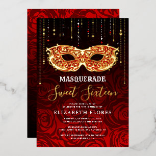 Jedes Farbthema Sweet 16 Maskenball Geburtstag Folieneinladung