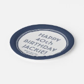 JEDES Geburtstag Modernes Navy Blau & Weiß Party Pappteller (Schrägansicht)