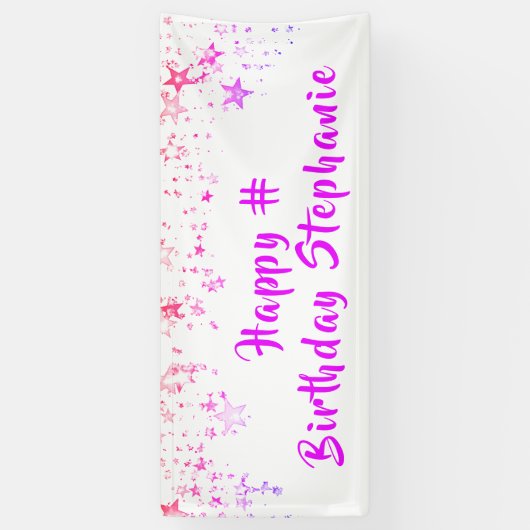 Jedes Geburtstag rosa Sterne Personalisiert Banner (Vertikal)