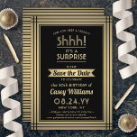 JEDES Geburtstagsüberraschung Party Elegantes Schw Save The Date<br><div class="desc">Kannst du ein Geheimnis behalten haben? Laden Sie Familie und Freunde zu einer eleganten und aufregenden Überraschung Geburtstagsfeier mit maßgeschneiderten Schwarz-Imitat Goldfolie Save the Date Party Einladungen ein. Alle Formulierungen auf dieser Vorlage ist einfach zu personalisieren, einschließlich der Nachricht, dass "Shhh! Es ist ÜBERRASCHEND." Das Design besticht durch eine moderne...</div>