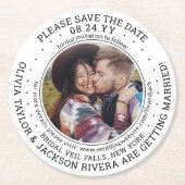 Jedes Hochzeitsschreiben speichert das Foto Datum  Runder Pappuntersetzer (Vorderseite)