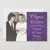 JEDES JAHR 2 Foto Cheers Lila & Gold Party Einladung (Vorderseite)