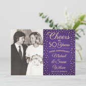 JEDES JAHR 2 Foto Cheers Lila & Gold Party Einladung (Stehend Vorderseite)