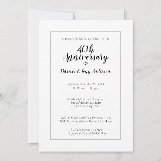 JEDES JAHR - 40. Hochzeitstag & Foto Einladung (Rückseite)