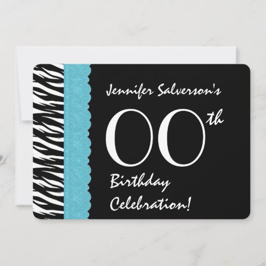 JEDES JAHR Geburtstag Aqua Lace Zebra V11 Einladung (Vorderseite)