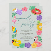 Jedes Jahr im Party eines tropischen Pools Einladung (Vorne/Hinten)