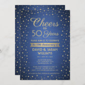 JEDES JAHR Jubiläum Cheers Confetti Blue und Gold Einladung (Vorne/Hinten)