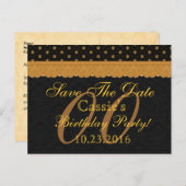 Jedes Jahr Save the Date Geburtstag Gold Black Lac Ankündigungspostkarte (Vorne/Hinten)