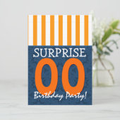 JEDES JAHR Überraschung Geburtstag Blue Orange Tem Einladung (Stehend Vorderseite)