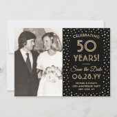 JEDES Jubiläum 2 Foto Black & Gold Confetti Save The Date (Vorderseite)