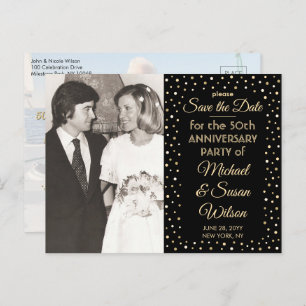 JEDES Jubiläum 2 Foto Black & Gold Save the Date Einladungspostkarte