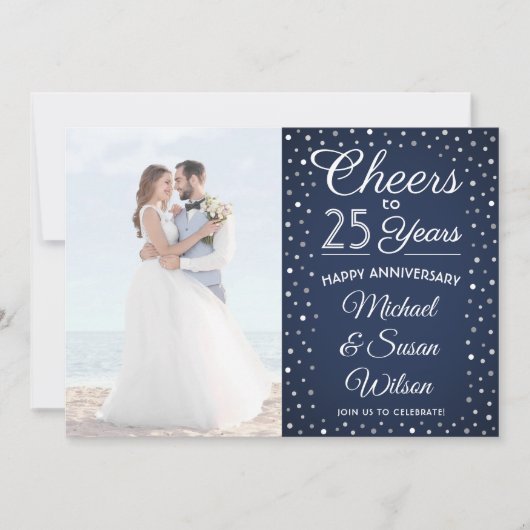 JEDES Jubiläum 2 Foto Cheers Navy & White Party Einladung (Vorderseite)