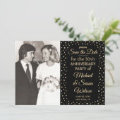 JEDES Jubiläum 2 Foto Elegantes Schwarz und Gold Save The Date (Stehend Vorderseite)