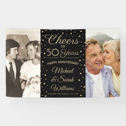 JEDES Jubiläum bejubelt 2 Foto Schwarz und Gold Banner (Horizontal)