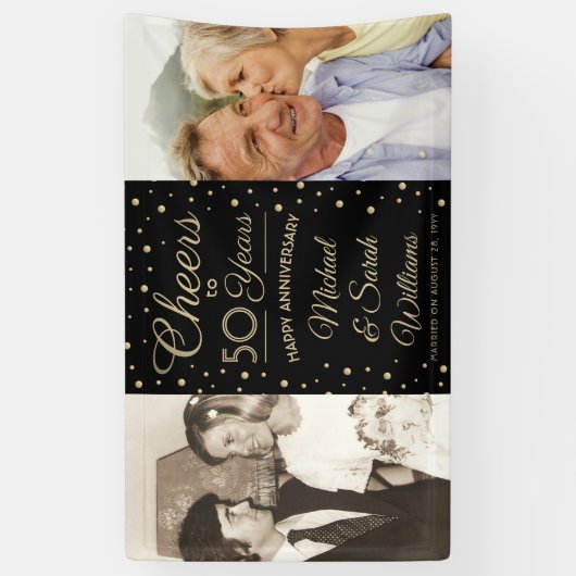 JEDES Jubiläum bejubelt 2 Foto Schwarz und Gold Banner (Vertikal)