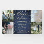 JEDES Jubiläum bejubelt 4 Foto Navy Blue und Gold Banner (Horizontal)