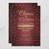 JEDES Jubiläum Cheers Brushed Burgundy Gold Party Einladung (Vorne/Hinten)