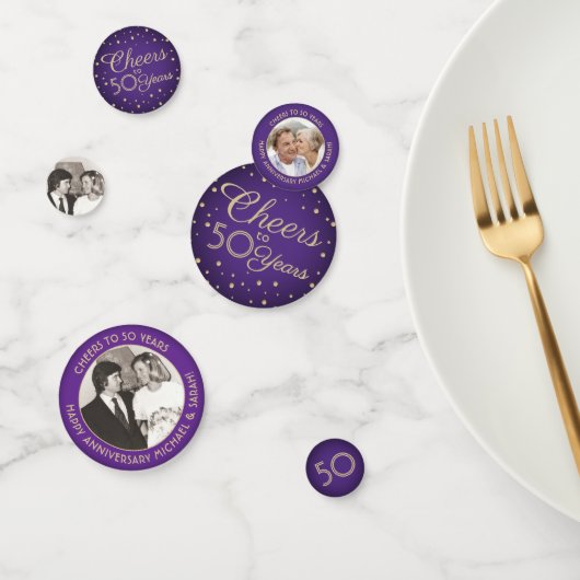 JEDES Jubiläum Cheers Lila & Gold 3 Foto Table Konfetti (Gruppe)